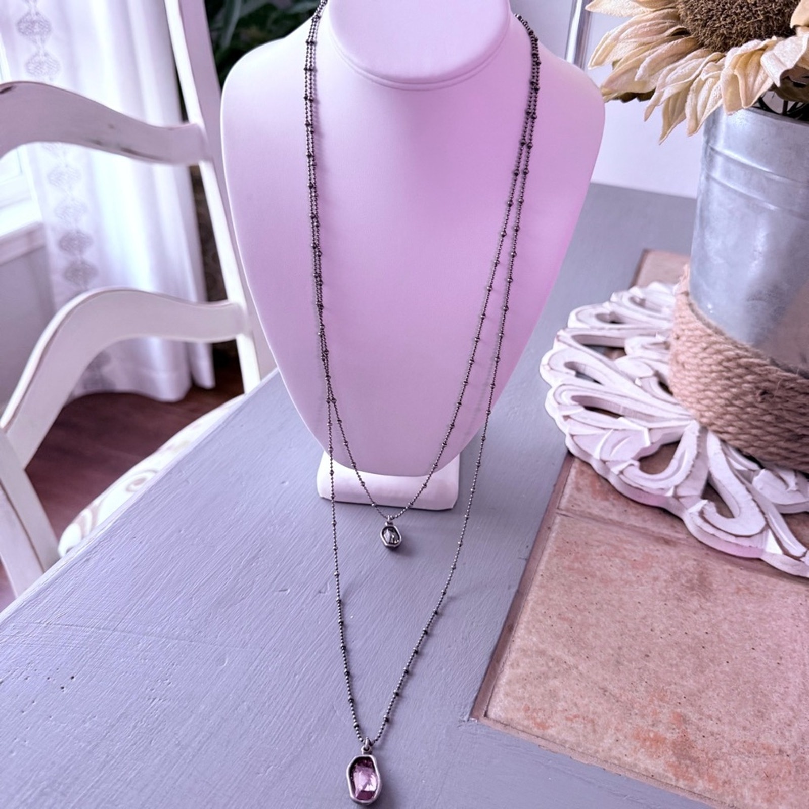 Uno De 50 Long Double Chain Layered Necklace Pendant